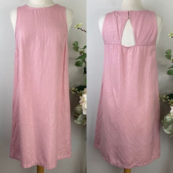 LOFT Dress | Pink Shimmer | Linen Blend | Back Cutout | size 4 (Small) - Picture 1 of 10